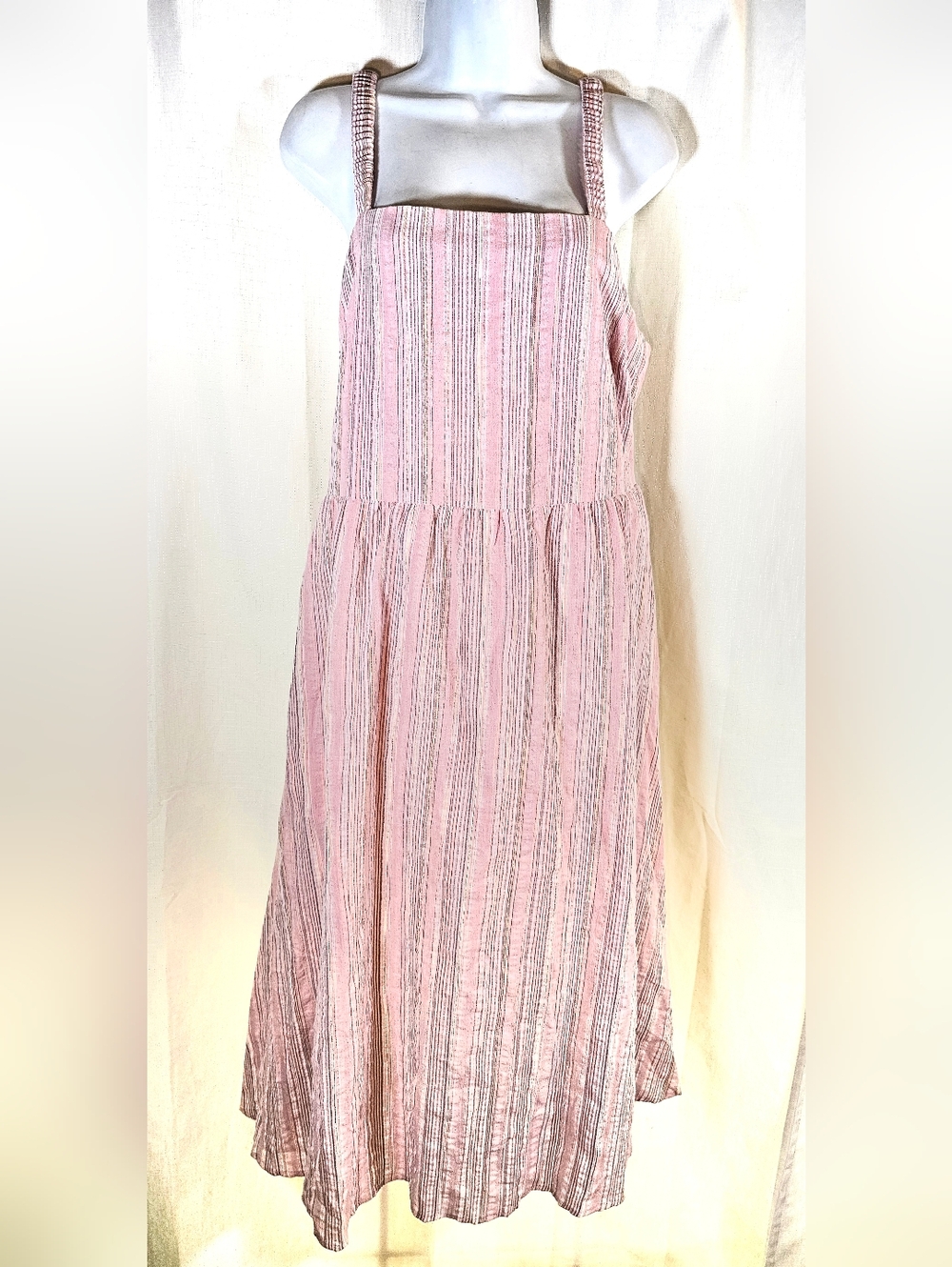 Nwt 2/$20 Maurices XL Blush Pink Striped Open Tie Back Midi Dress - Picture 3 of 8